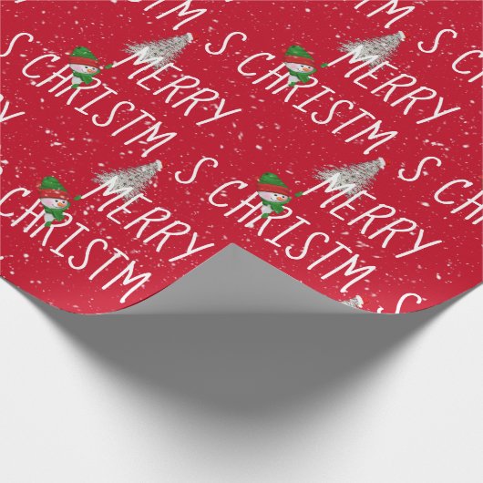 Snowman met vrolijk kerstfeest en boom in Snowflak Cadeaupapier (Hoek)