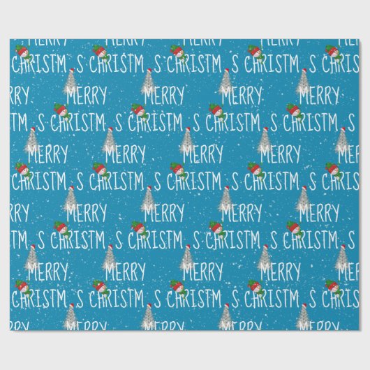 Snowman met vrolijk kerstfeest en boom in Snowflak Cadeaupapier (Vlak)