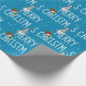 Snowman met vrolijk kerstfeest en boom in Snowflak Cadeaupapier (Hoek)