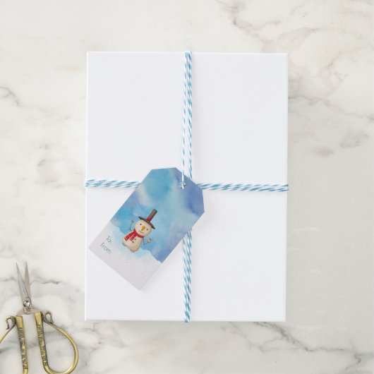 Snowman met vrolijk kerstfeest en glimlachen cadeaulabel (Met Touw)