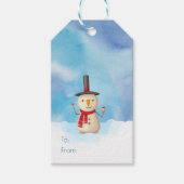 Snowman met vrolijk kerstfeest en glimlachen cadeaulabel (Voorkant)