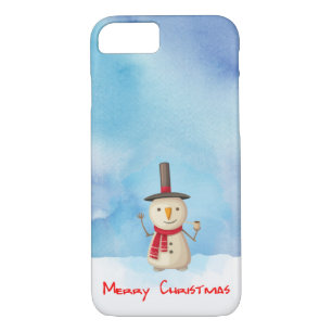 Snowman met vrolijk kerstfeest en glimlachen Case-Mate iPhone case
