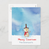 Snowman met vrolijk kerstfeest en glimlachen feestdagenkaart (Voorkant / Achterkant)