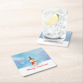 Snowman met vrolijk kerstfeest en glimlachen kartonnen onderzetters (Insitu)