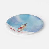 Snowman met vrolijk kerstfeest en glimlachen papieren bordje (Gekanteld)