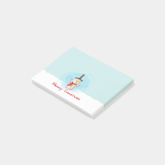 Snowman met vrolijk kerstfeest en glimlachen post-it® notes (Schuin)