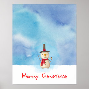 Snowman met vrolijk kerstfeest en glimlachen poster