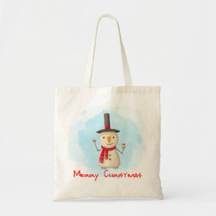 Snowman met vrolijk kerstfeest en glimlachen tote bag