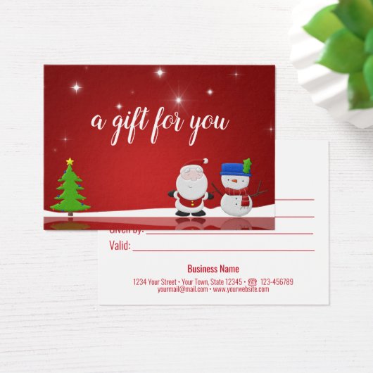Snowman met vrolijk kerstfeest en kerstcadeaubon visitekaartje (Bureau)
