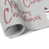 Snowman met vrolijk kerstfeest op grijs cadeaupapier (Rol Hoek)