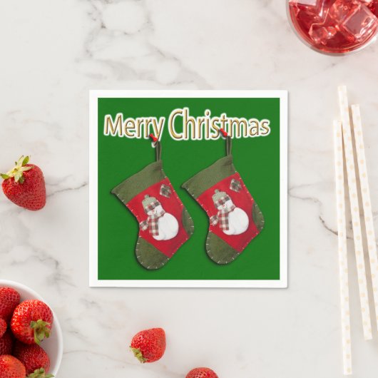 Snowman met vrolijk kerstfeest over het groen stop servetten (Insitu)