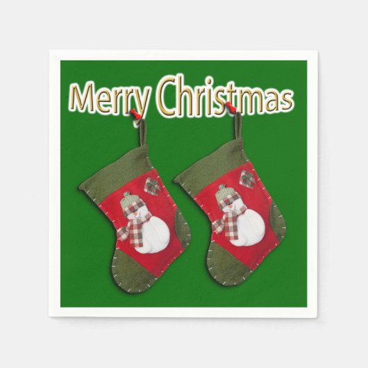 Snowman met vrolijk kerstfeest over het groen stop servetten (Voorkant)