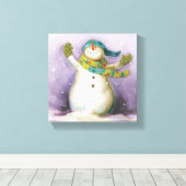Snowman met Winter Mittens Canvas Afdruk (Insitu (Houten vloer))