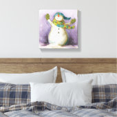 Snowman met Winter Mittens Canvas Afdruk (Insitu (Slaapkamer))