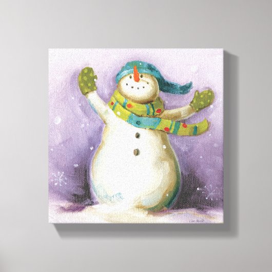 Snowman met Winter Mittens Canvas Afdruk (Voorkant)