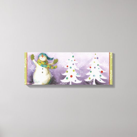 Snowman met Winter Mittens en kerstbomen Canvas Afdruk (Voorkant)