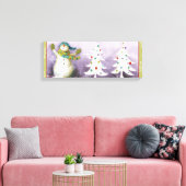 Snowman met Winter Mittens en kerstbomen Canvas Afdruk (Insitu (Woonkamer))