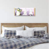 Snowman met Winter Mittens en kerstbomen Canvas Afdruk (Insitu (Slaapkamer))