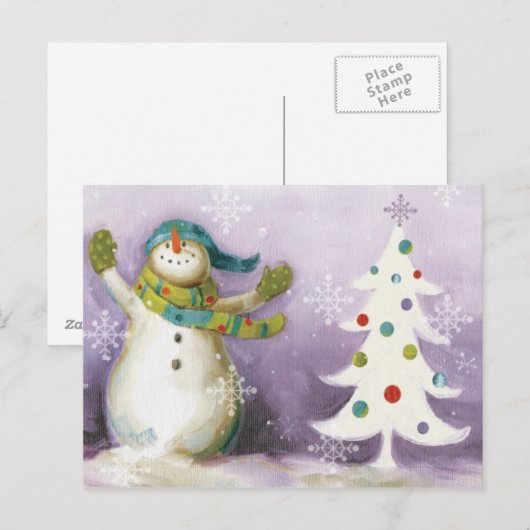 Snowman met Winter Mittens en kerstbomen Feestdagenkaart (Voorkant / Achterkant)