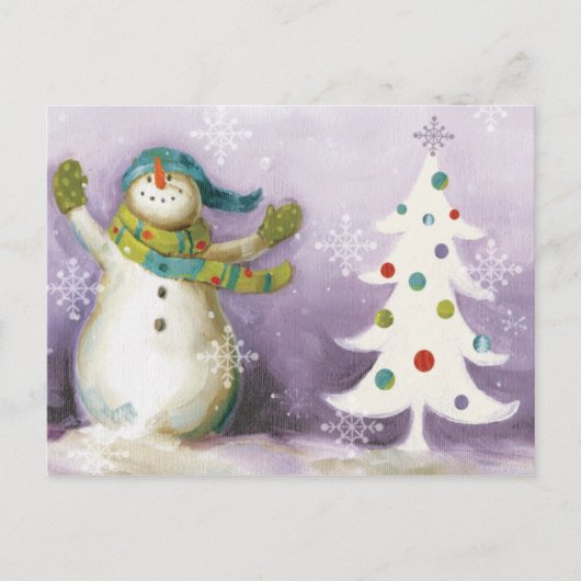 Snowman met Winter Mittens en kerstbomen Feestdagenkaart (Voorkant)