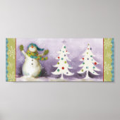 Snowman met Winter Mittens en kerstbomen Poster (Voorkant)
