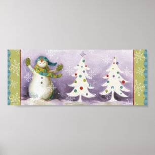 Snowman met Winter Mittens en kerstbomen Poster