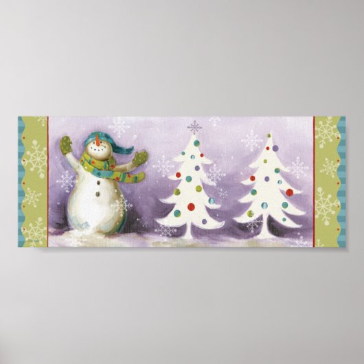 Snowman met Winter Mittens en kerstbomen Poster (Voorkant)