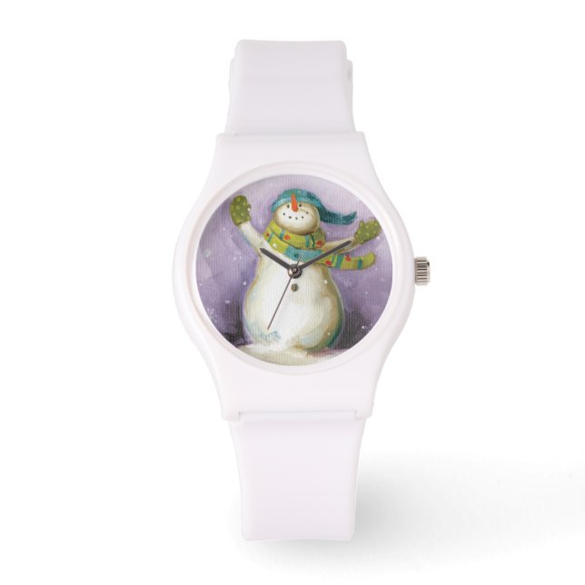 Snowman met Winter Mittens Horloge (Voorkant)