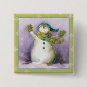 Snowman met Winter Mittens Vierkante Button 5,1 Cm (Voorkant)