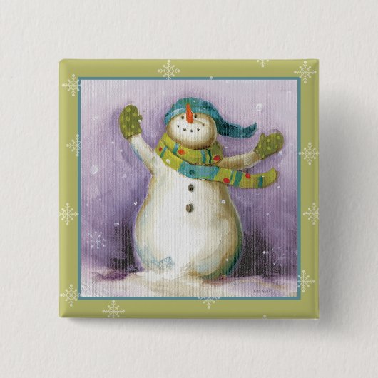 Snowman met Winter Mittens Vierkante Button 5,1 Cm (Voorkant)
