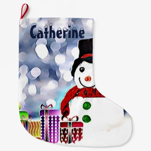 Snowman met zijn cadeautjes grote kerstsok (Voorkant)