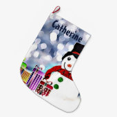 Snowman met zijn cadeautjes grote kerstsok (Voorkant (Hangend))