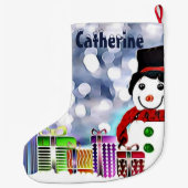 Snowman met zijn cadeautjes grote kerstsok (Achterkant)