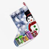 Snowman met zijn cadeautjes grote kerstsok (Achterkant (Hangend))
