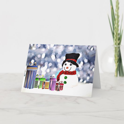 Snowman met zijn cadeautjes kaart (Voorkant)
