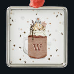 Snowman Milkshake Monogram Chocolade Metalen Ornament<br><div class="desc">Illustratie van een chocolade-kerstman met de naam extreme melkdruk die met sproinkles,  hot fudge,  chocoladechips,  marshmallow-vormige sneeuwman,  whipped crème en een sneeuwvlokvormig kerstkoekje. Monogram met initiaal.</div>