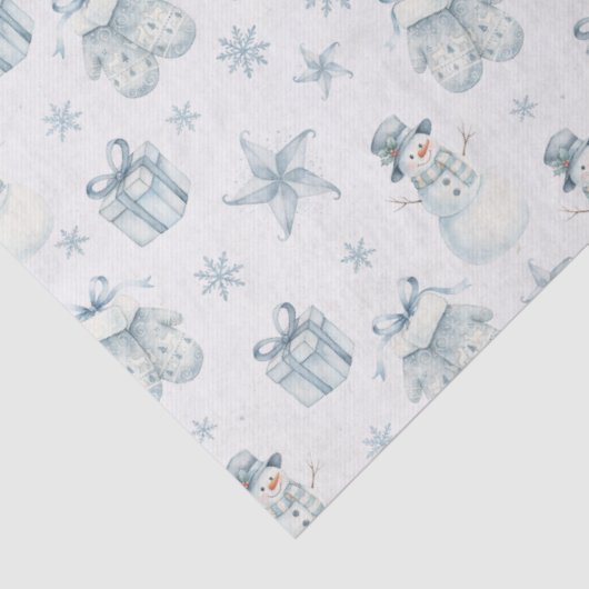 Snowman & Mittens Tissue Paper – Blue Winter Gift  Tissuepapier (Detail)