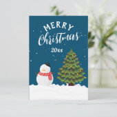 Snowman, mooie marineblauwe sneeuw bedankkaart (Staand voorkant)