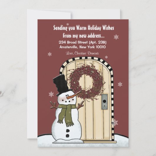 Snowman Moving Announcement Card Feestdagenkaart (Voorkant)