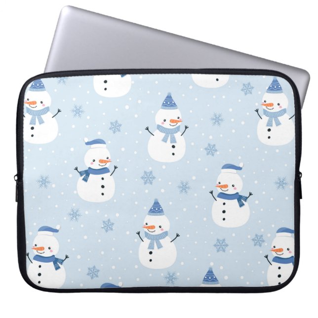 Snowman naadloos patroon, winterachtergrond, winte laptop sleeve (Voorkant)