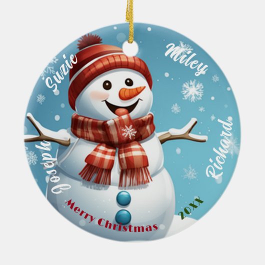 Snowman naam Ornament, gepersonaliseerde kerst Keramisch Ornament (Achterkant)