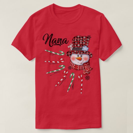 Snowman Nana Candy Cane Red Pset met kerstcadeaus T-shirt (Design voorkant)