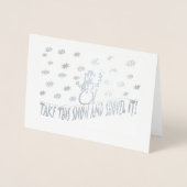 Snowman neemt deze sneeuw en laat hem de winter op folie kaarten (Voorkant)