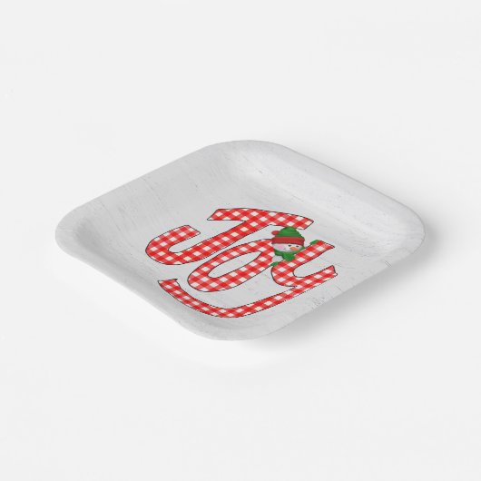 Snowman On Gingham Joy Papieren Bordje (Gebogen)