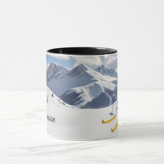 Snowman on Skis in snowy mountains Personalize Mok (Midden)