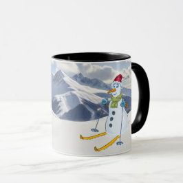 Snowman on Skis in snowy mountains Personalize Mok
