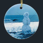 Snowman op Beach Ornament<br><div class="desc">Vakantiesornament van Joann Bristol Fine Art Photography.</div>