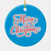 Snowman op Blue and Red Merry-kerstfoto Keramisch Ornament (Achterkant)