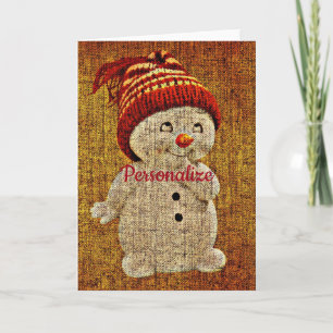 Snowman op de burlap schattige landwinter kaart