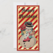  Snowman op de Red and Gold Stripe Flat Kaart (Voorkant)